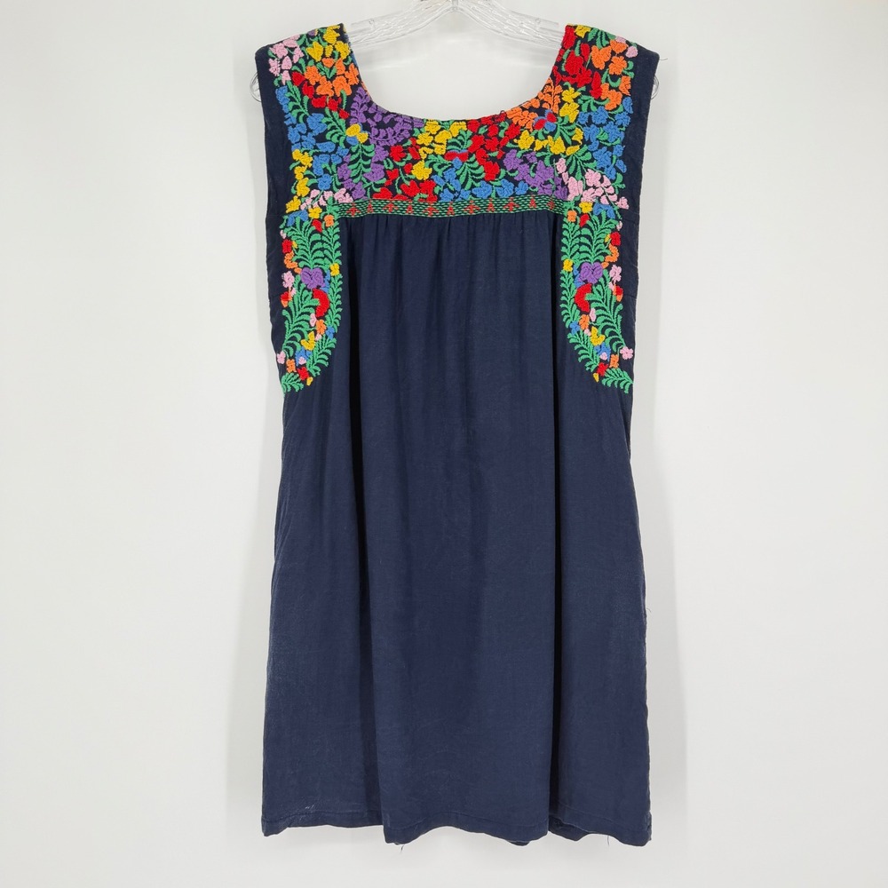 J. Marie Sarah Mini Dress Navy Blue Multicolor Floral Embroidered Sleeveless S - Picture 5 of 13